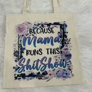 Floral Canvas Tote Bag - Cream and Blue